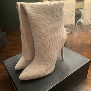 Azalea Wang Chan White Croc Heeled Boots